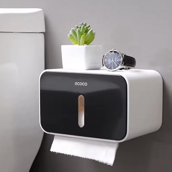 Настінний тримач для серветок та туалетного паперу Ecoco, чорний
