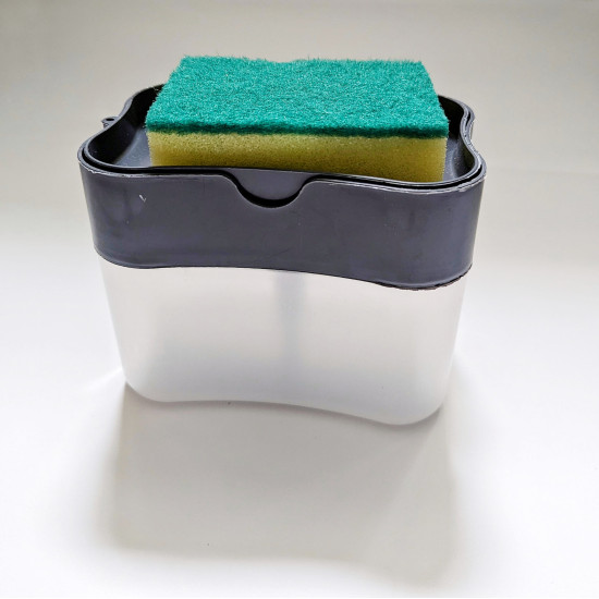 Диспенсер для миючого засобу з губкою, колір сірий