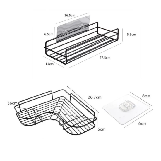 Полиці для ванної кутова та пряма (комплект 2 шт), колір чорний
